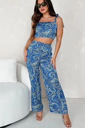 Spectacular Magic Paisley Print Two-Piece Set (Blue) SoftFeel Fabric