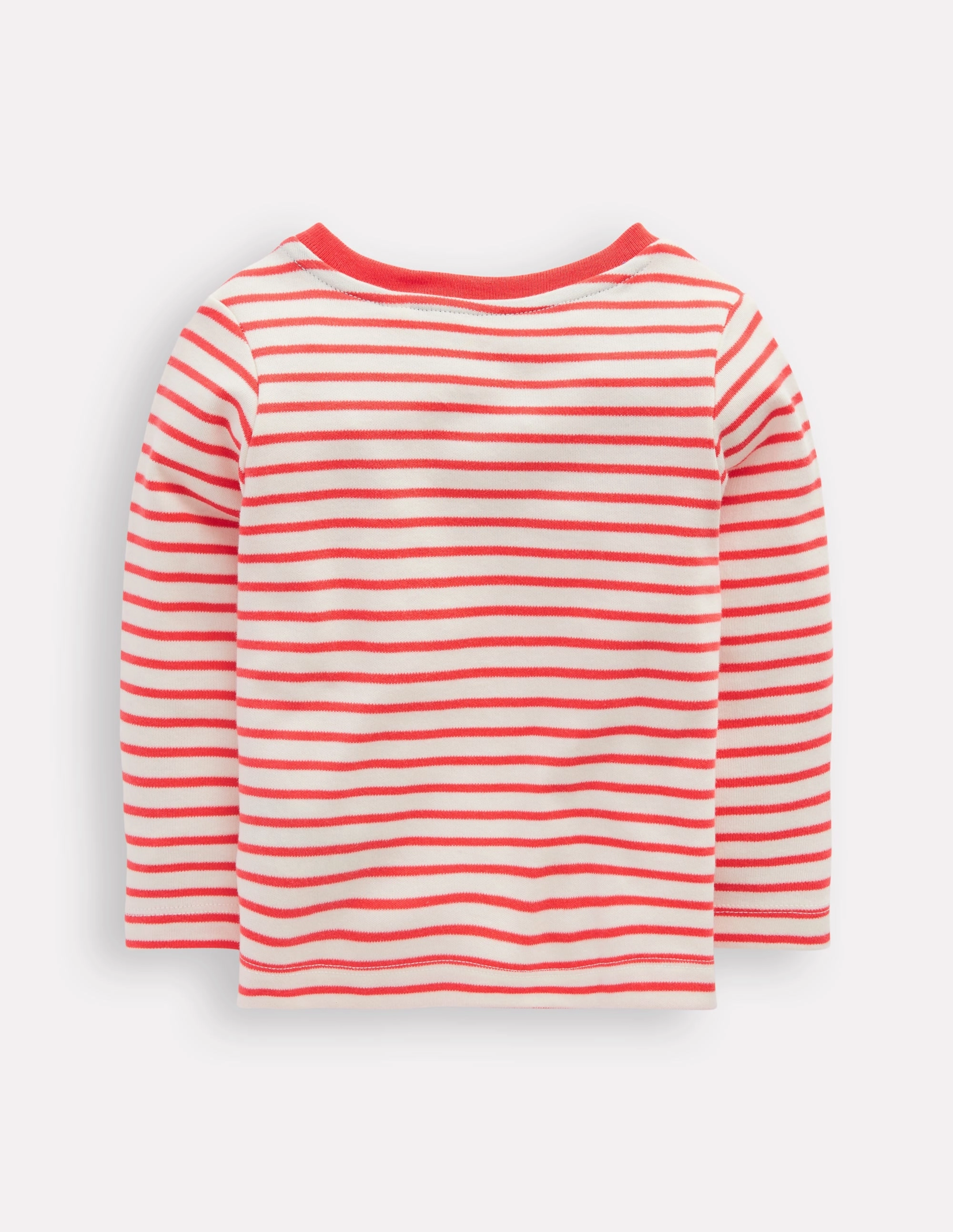 MinimalistSilhouette Double Layered Hem Long Sleeve Appliqu T-shirt-Soft Ivory and Jam Red Stripe