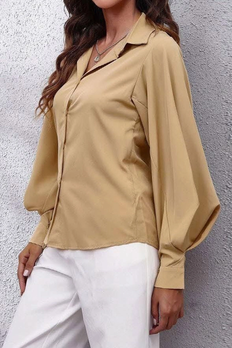 Solid Color Big Lantern Sleeve Shirt Versatile Shirt Contoured Armhole Design