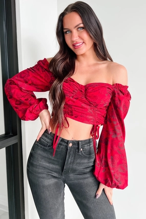 Romantic Plans Peasant Sleeve Floral Top (Red) Comfy Style