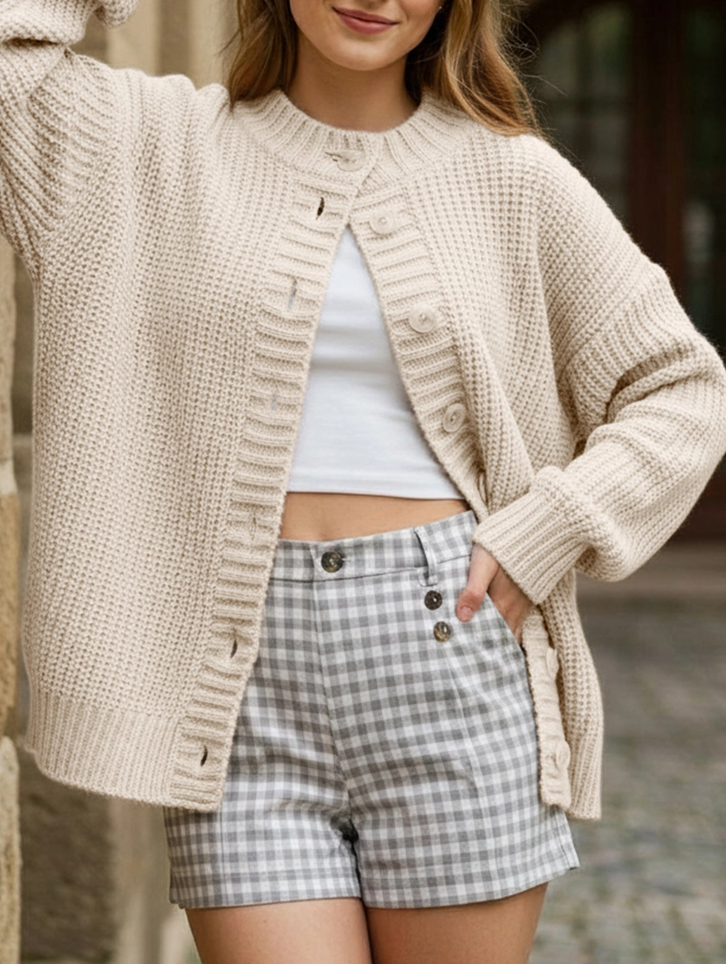 OdorResistant Crew neck single-breasted knitted cardigan