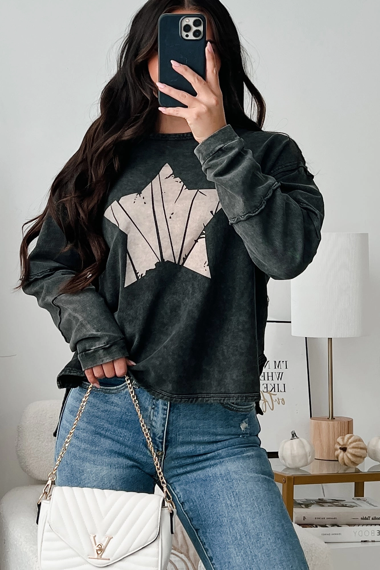 Your Focal Point Mineral Wash Star Graphic Top (Black) Flexible Waistband Adaptation