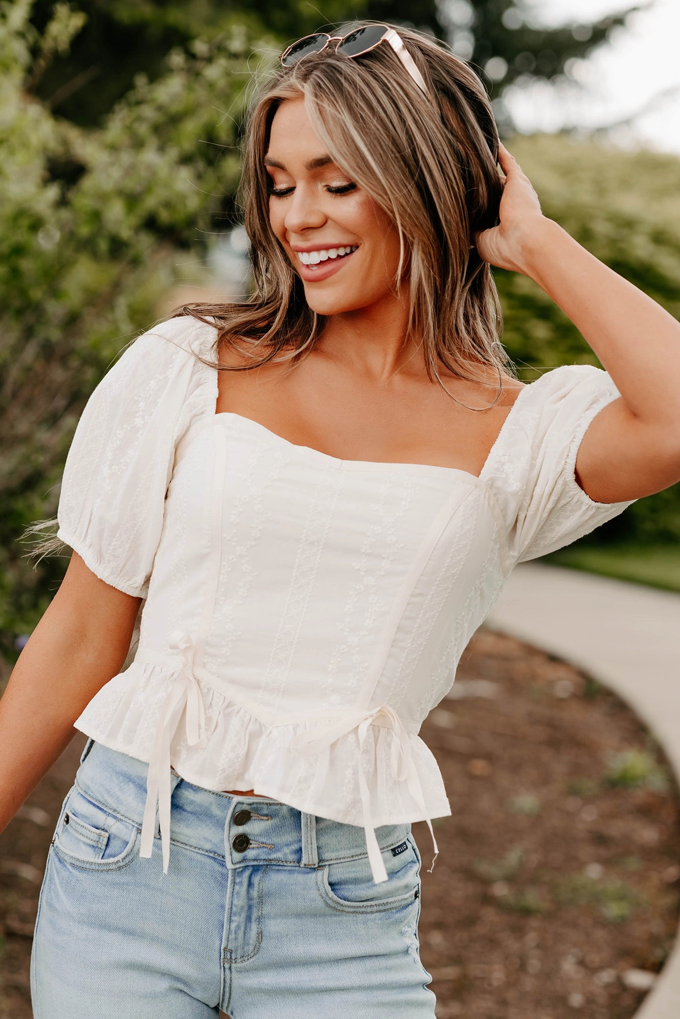 Everyday Jacket FlexFoamInserts Yours For Now Floral Embroidered Crop Top (Ivory)