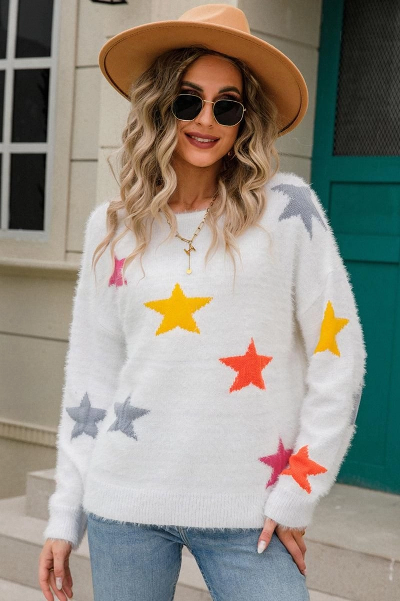 WOMENS COLORED STAR PATTERN SWEATER TOP Hypoallergenic Lining Hidden Storage Pockets