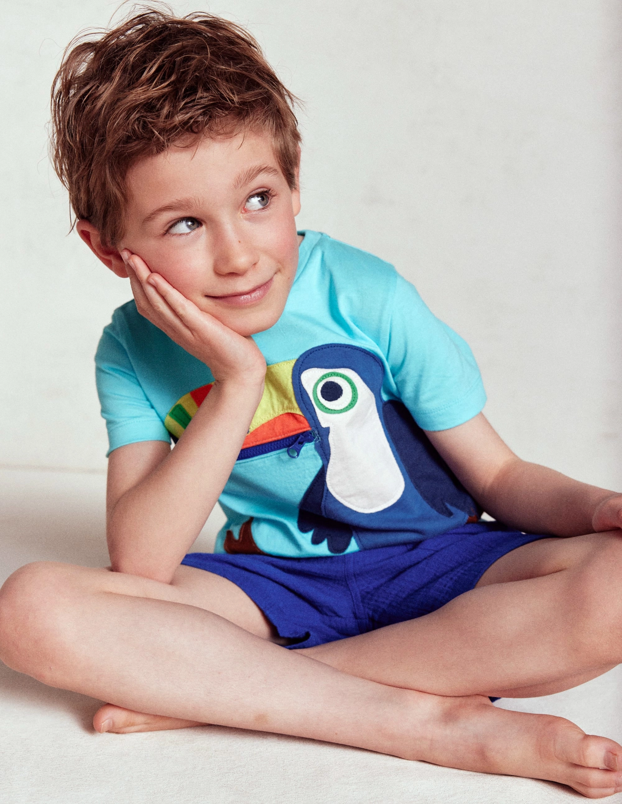 HiddenStoragePocket Zip Applique T-shirt-Barbados Beach Toucan