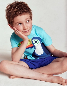 HiddenStoragePocket Zip Applique T-shirt-Barbados Beach Toucan