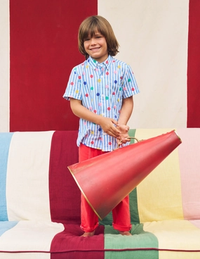 Fun Cotton Shirt-Peacock Plume Blue Spot Retro Style AdaptiveFitFabric